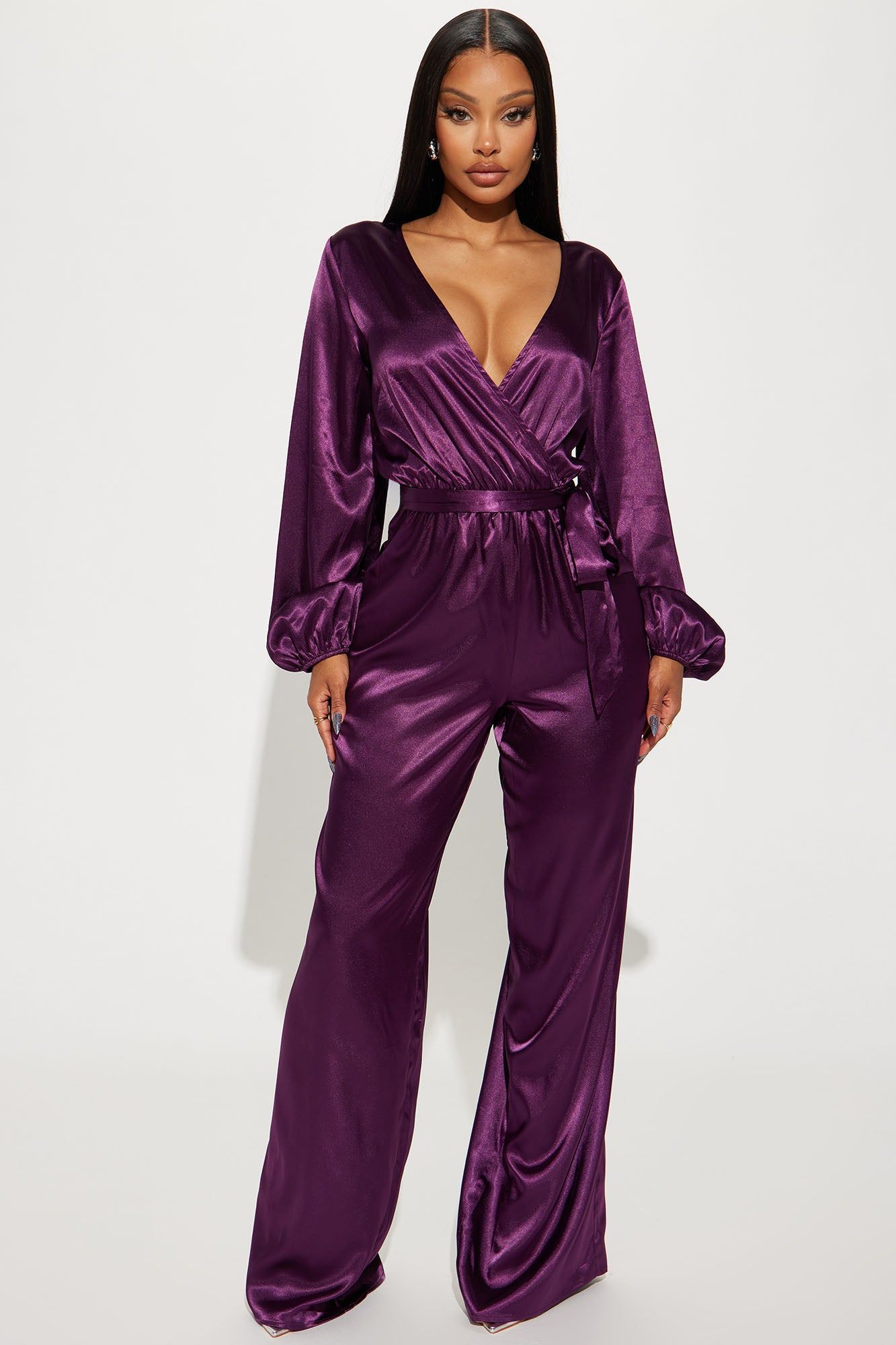 Unloving You Satin Jumpsuit - Eggplant sold by Fashion Nova