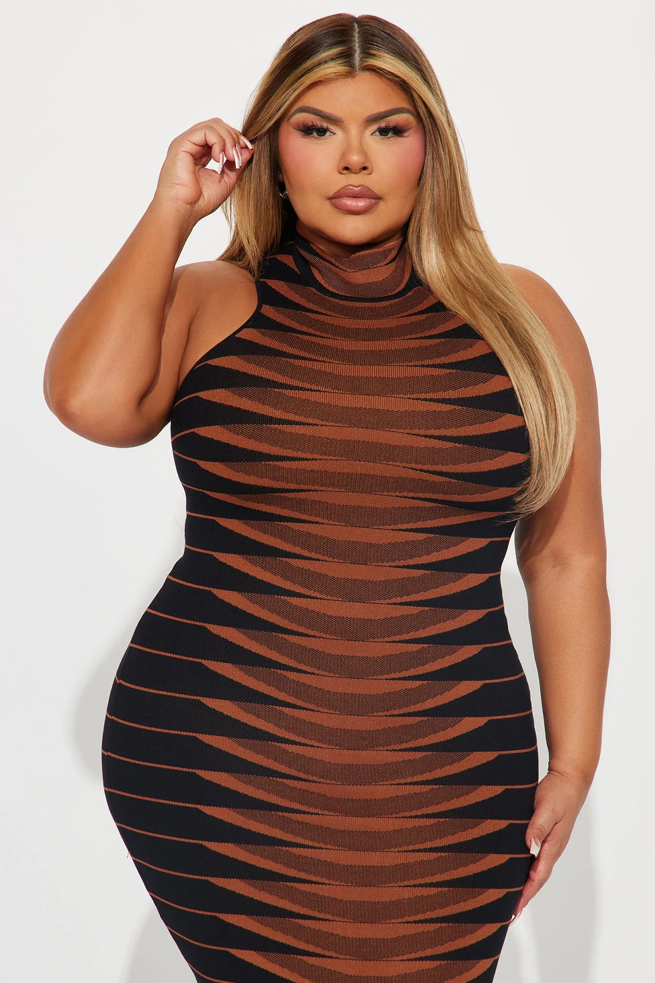 Nikkie Knit Midi Dress - Brown/combo sold by Fashion Nova product image thumbnail 5