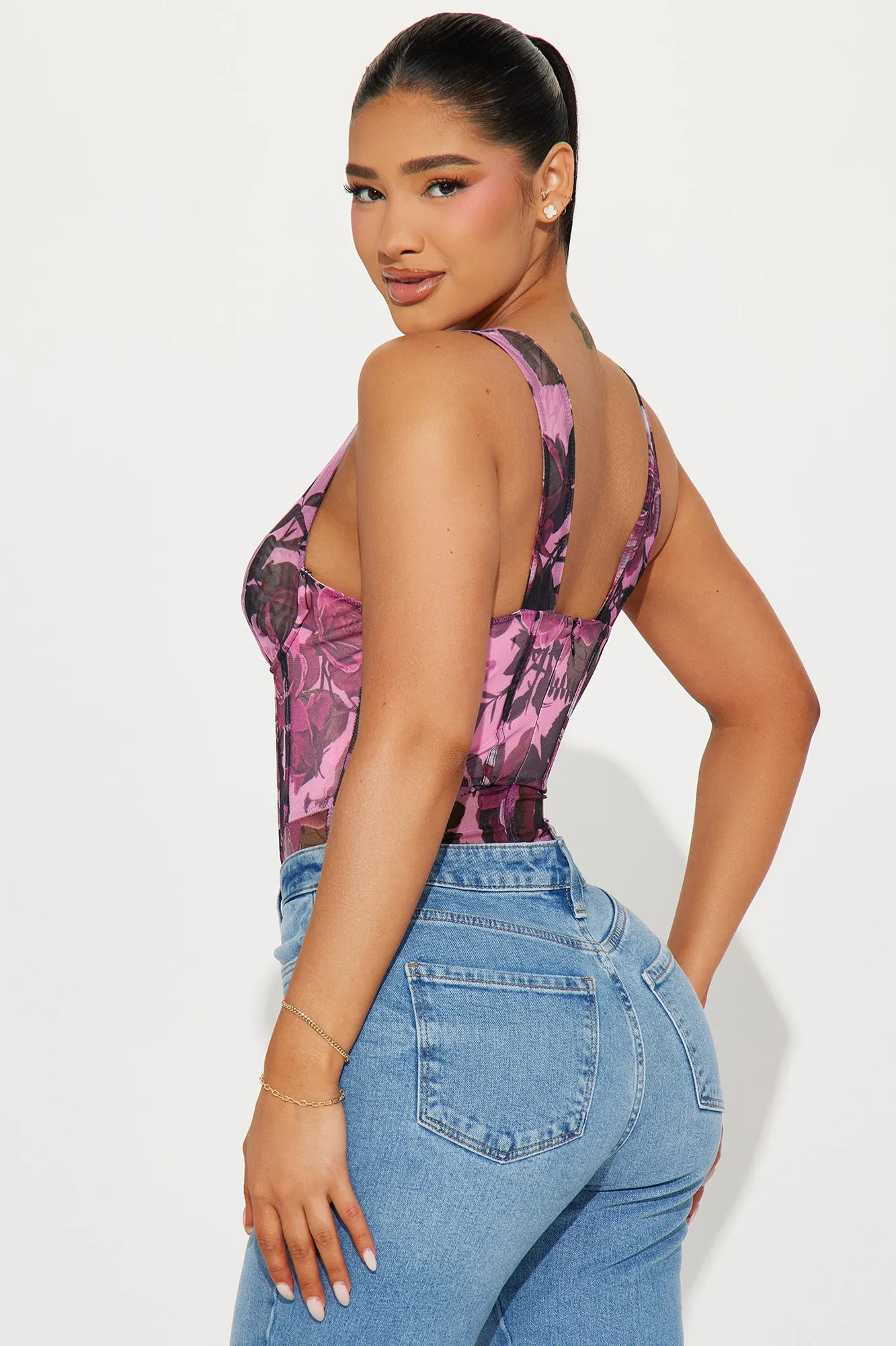 Marlene Floral Mesh Bodysuit - Purple/combo sold by Fashion Nova product image thumbnail 4