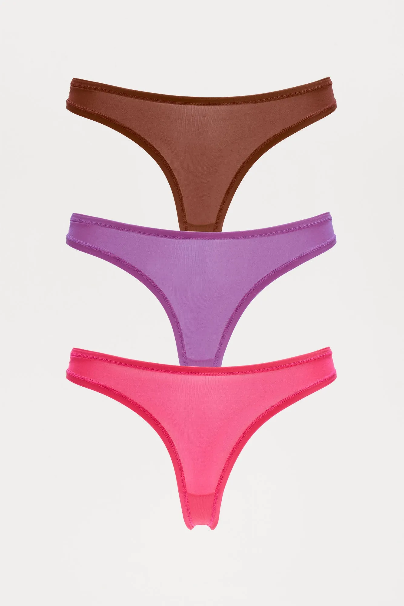 Light As A Feather Microfiber Thong Panty 3 Pack - Chocolate/Combo sold by Fashion Nova