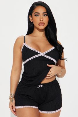 In Your Dreams Ribbed PJ Short Set - Black sold by Fashion Nova
