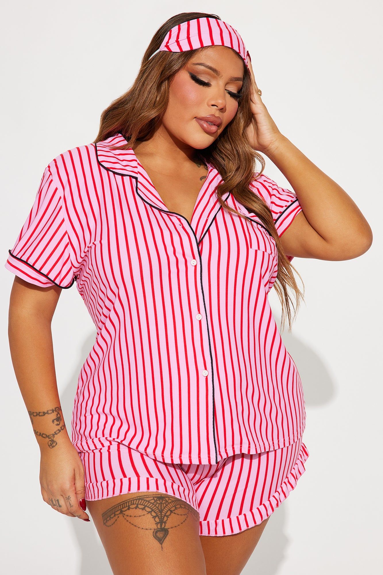 Come Back To Bed 3 Piece PJ Short Set - Pink/combo sold by Fashion Nova product image thumbnail 5