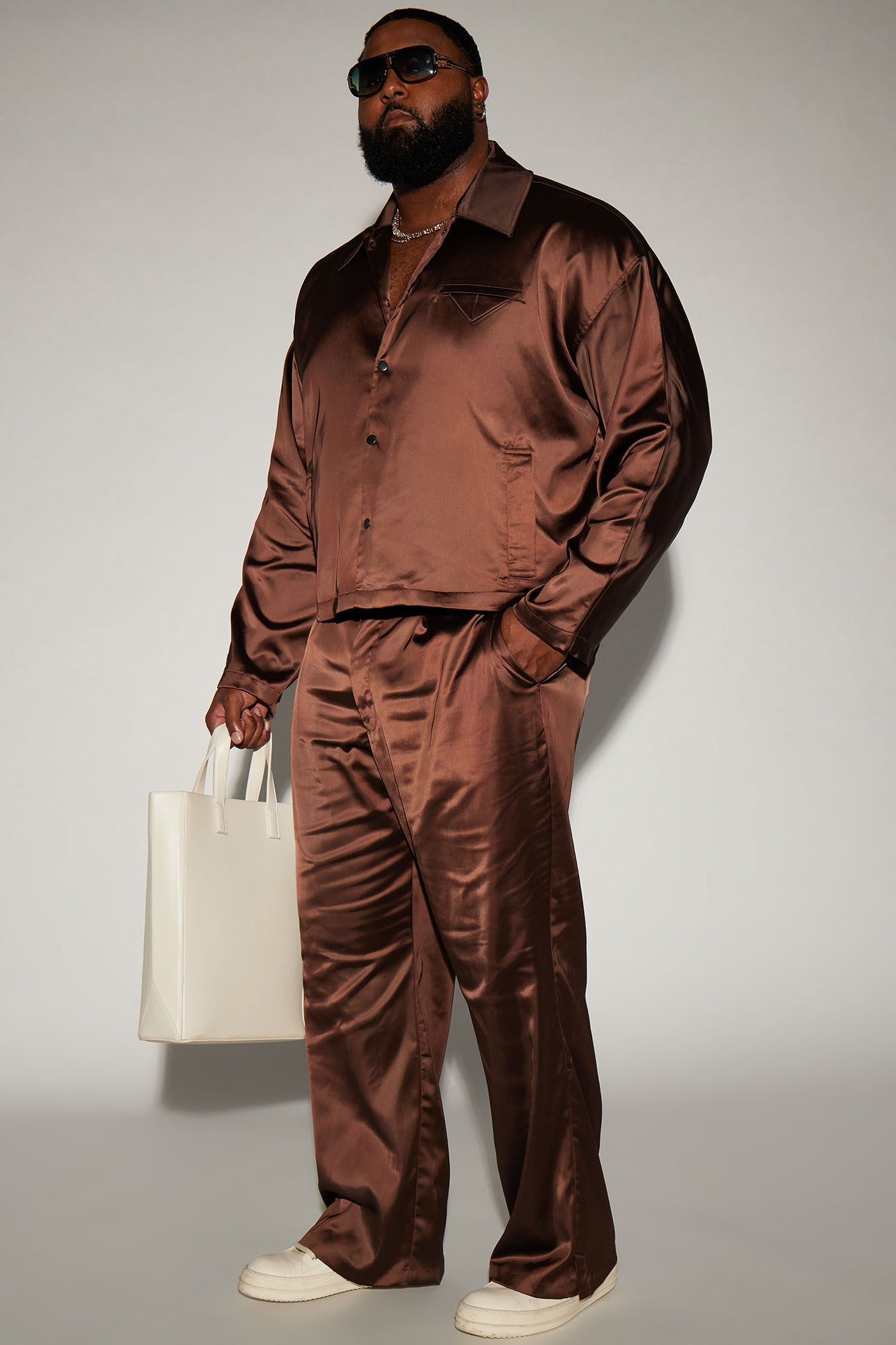 Florence Satin Relaxed Flare Trousers - Dark Brown sold by Fashion Nova product image thumbnail 5