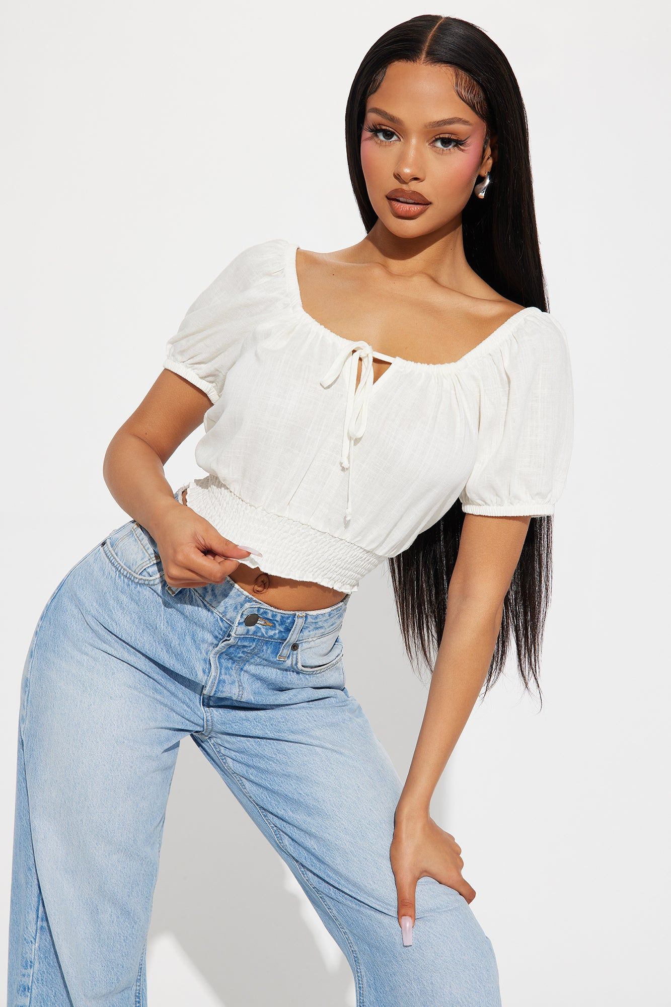 Aimee Linen Top - Off White sold by Fashion Nova