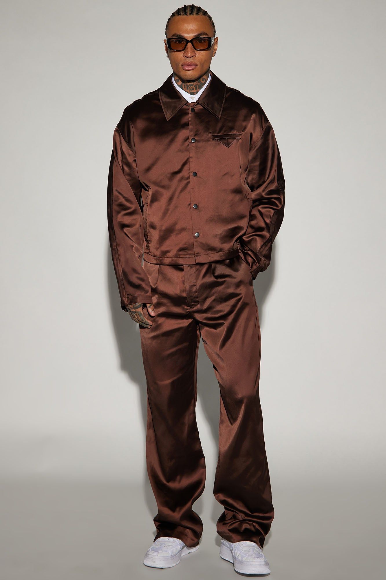 Florence Satin Relaxed Flare Trousers - Dark Brown sold by Fashion Nova product image thumbnail 2