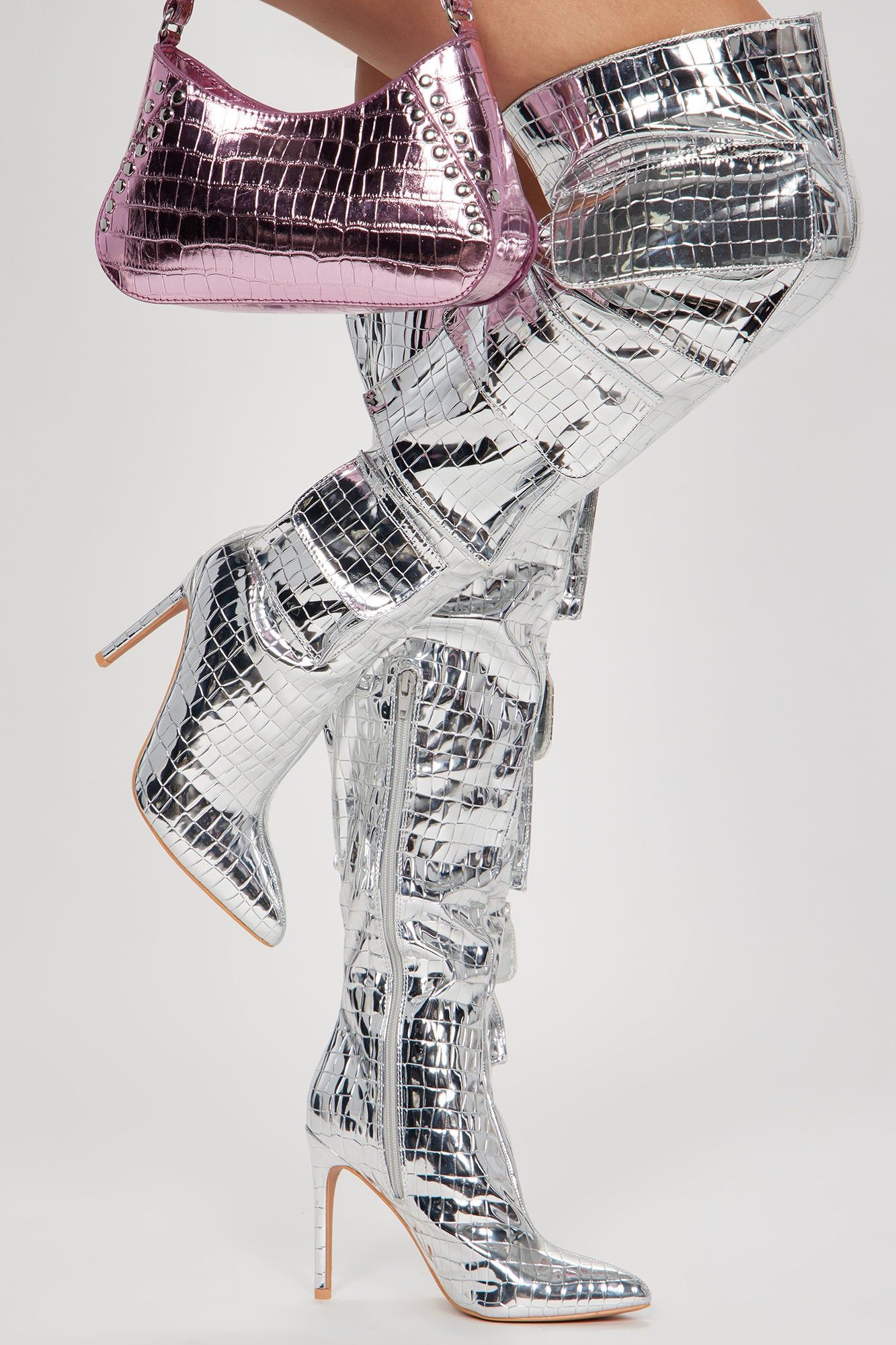 Feeling Trendy Cargo Boots - Silver sold by Fashion Nova