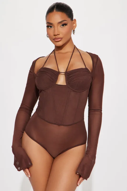 Melanie Mesh Bodysuit - Chocolate sold by Fashion Nova