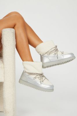 Give Me A Sign Flat Boots - Silver made by Fashion Nova