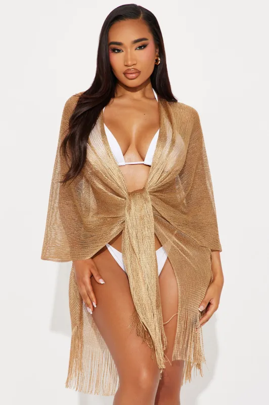 Kerry Fringe Cover Up Kimono - Gold sold by Fashion Nova