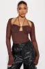 Melanie Mesh Bodysuit - Chocolate sold by Fashion Nova