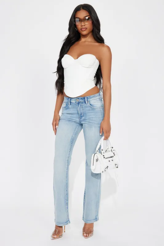 Look My Way Embellished Stretch Bootcut Jeans - Light Wash sold by Fashion Nova