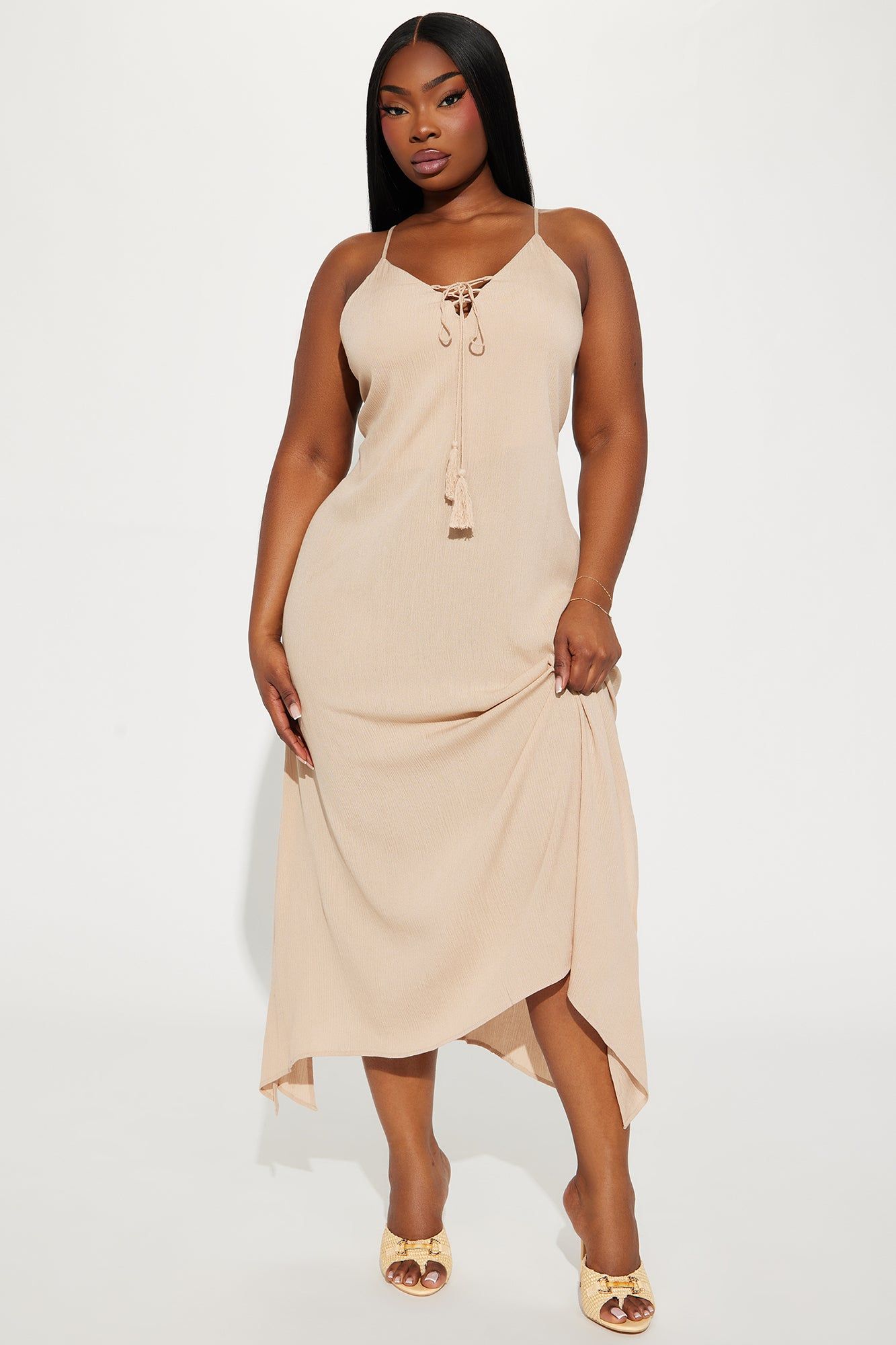 Lace Up Cami Maxi Dress 11- Tan sold by Fashion Nova