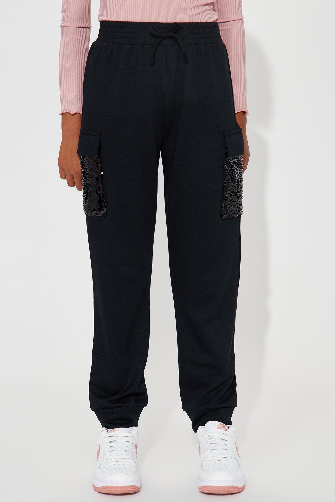 Mini Sequin Queen Cargo Pockets Jogger - Black sold by Fashion Nova product image thumbnail 2