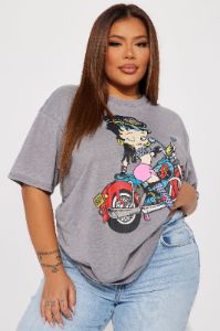Betty Boop Burnout Tshirt - Grey sold by Fashion Nova
