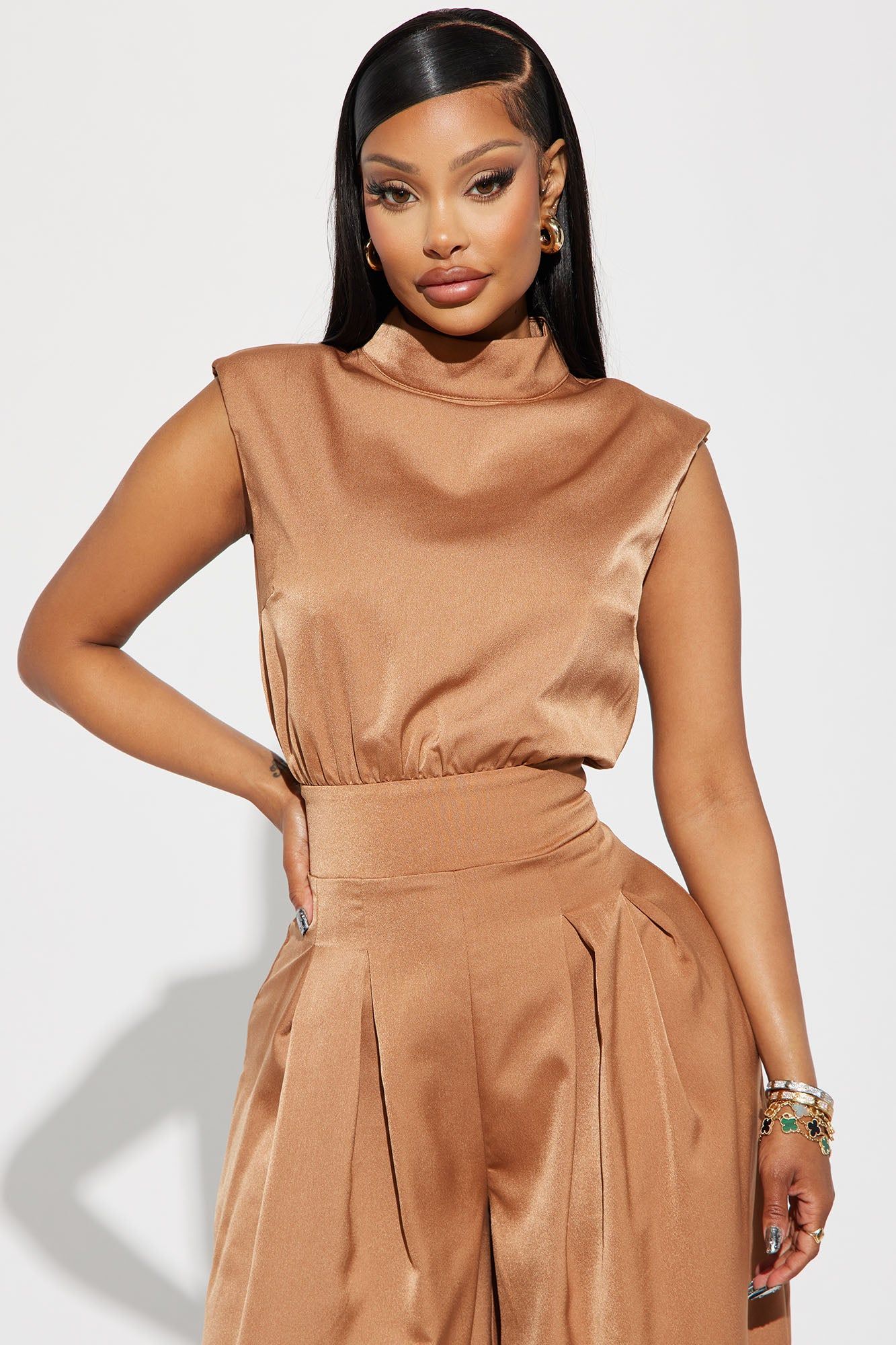 Name Of The Game Satin Jumpsuit - Camel sold by Fashion Nova product image thumbnail 2