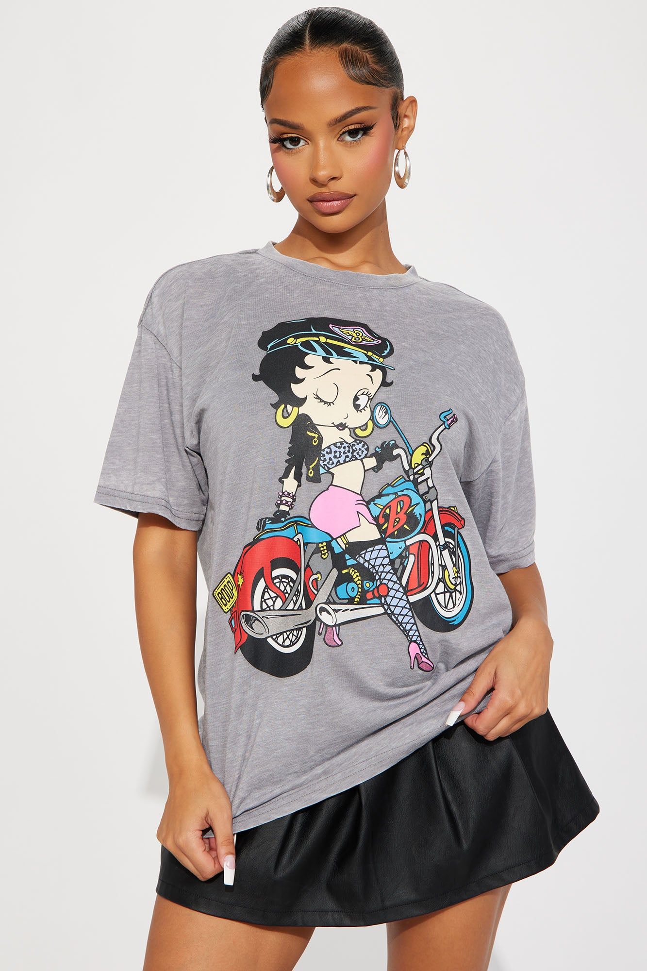 Betty Boop Burnout Tshirt - Grey sold by Fashion Nova
