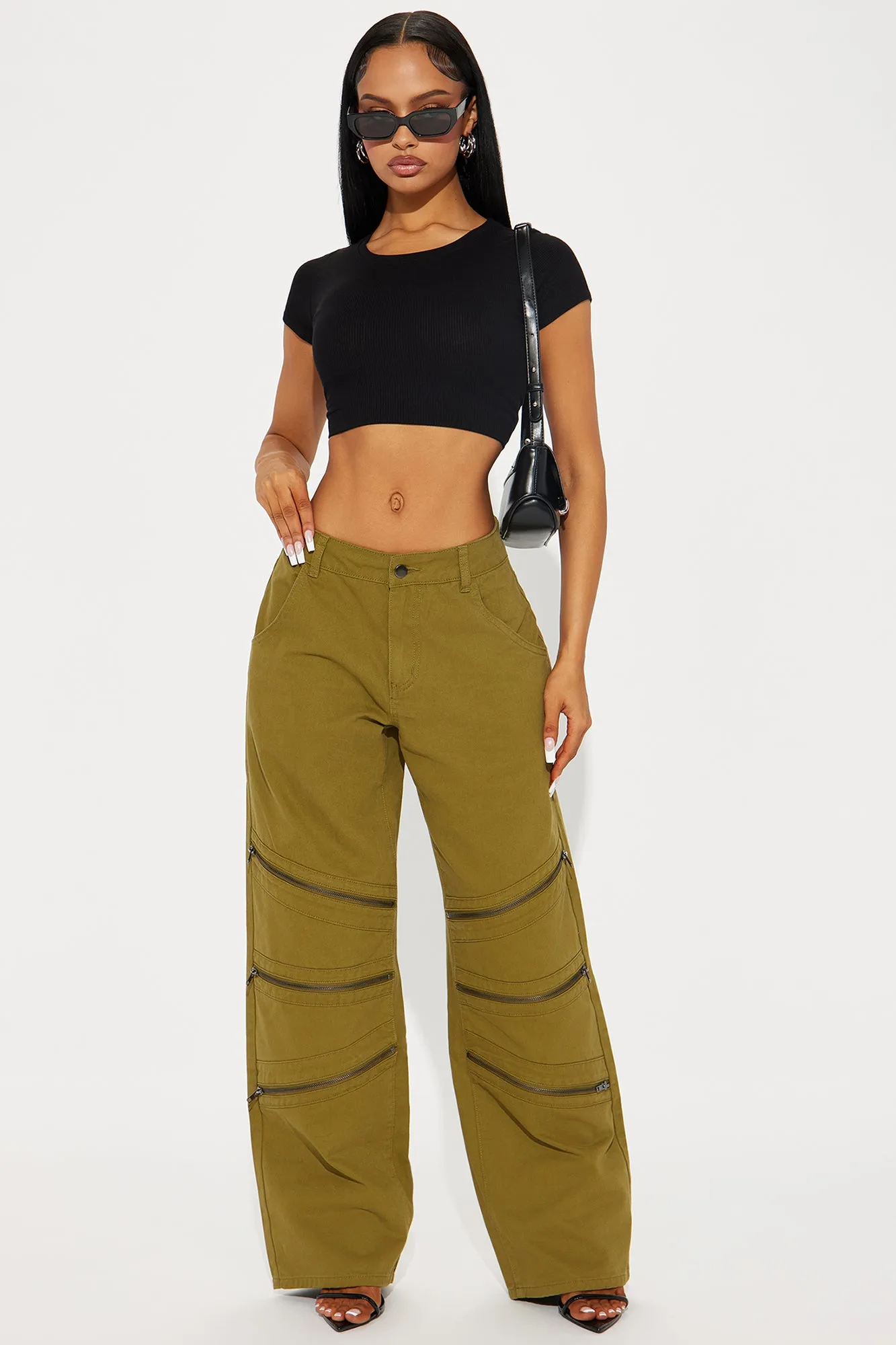 Got Me Zippered Wide Leg Pant - Olive sold by Fashion Nova