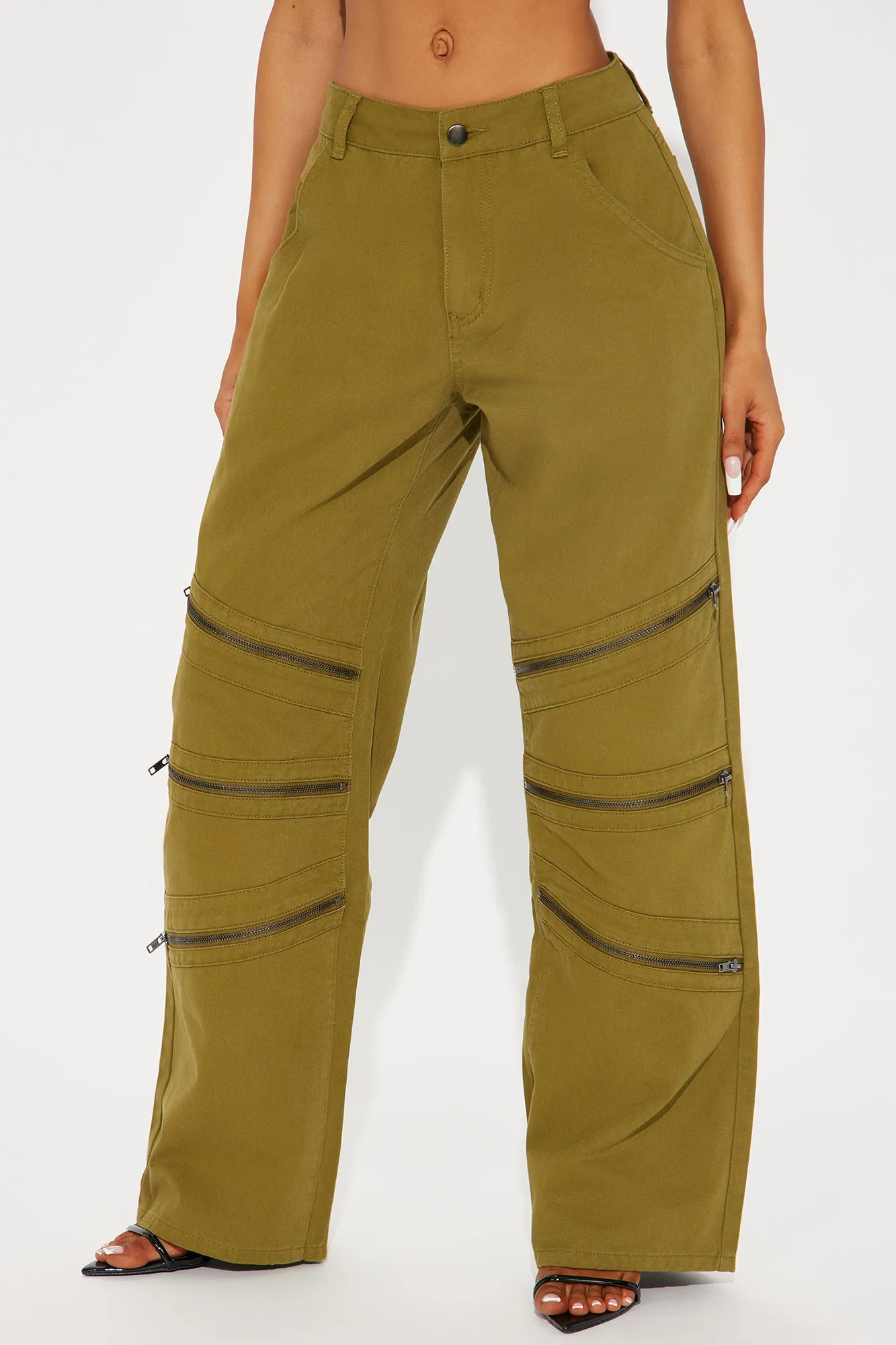 Got Me Zippered Wide Leg Pant - Olive sold by Fashion Nova product image thumbnail 2