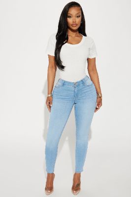 Leading You On Stretch Skinny Jeans - Light Wash sold by Fashion Nova