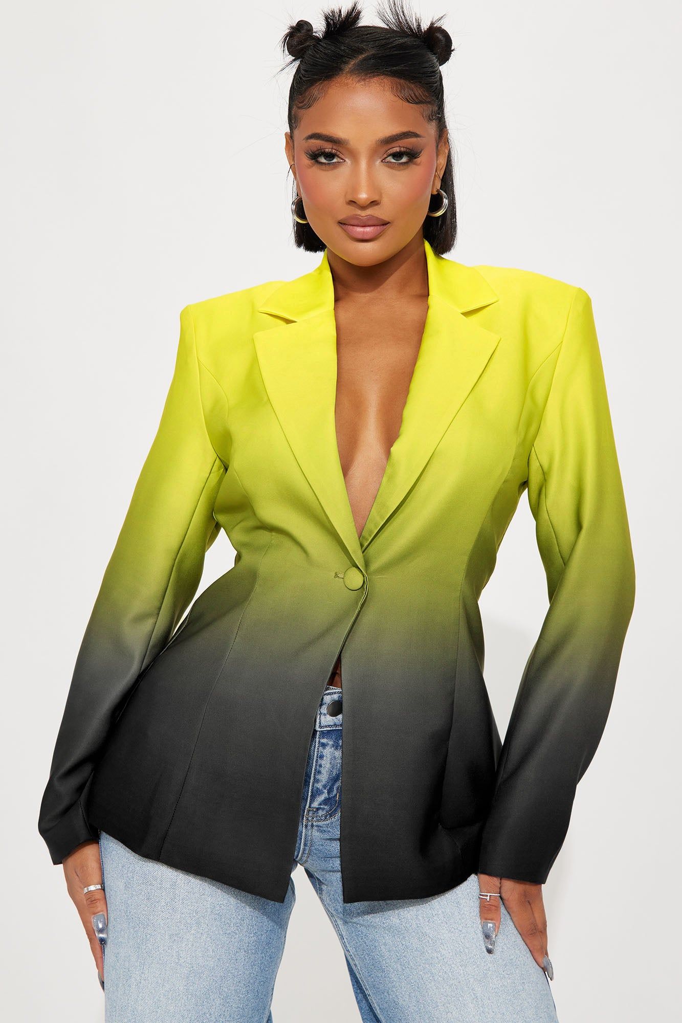 Eliza Ombre Blazer - Chartreuse sold by Fashion Nova