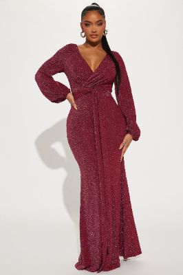 Starry Eyed Glitter Maxi Dress - Wine sold by Fashion Nova