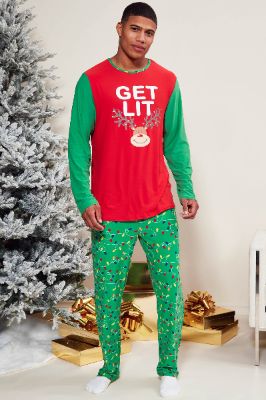 Let's Get Lit Together Holiday PJ Set - Green/combo sold by Fashion Nova