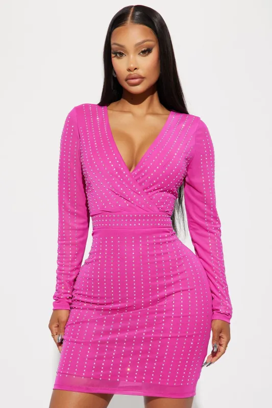 Kinsley Embellished Mini Dress - Hot Pink sold by Fashion Nova