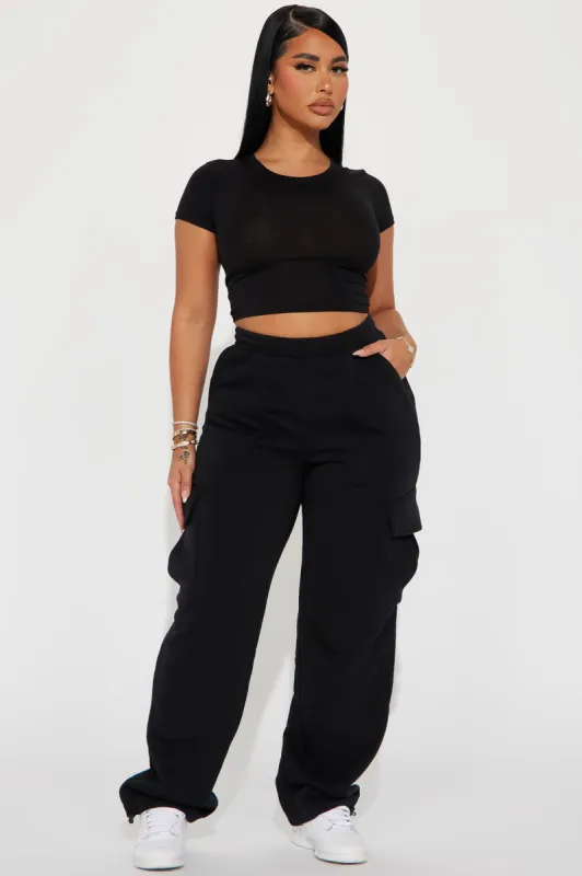 Tessa Fleece Lounge Jogger - Black sold by Fashion Nova
