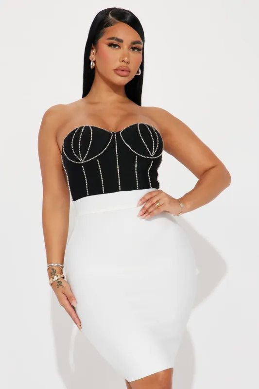Bailey Embellished Midi Dress - Black/White sold by Fashion Nova