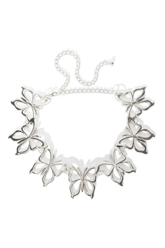 Butterflies World Chain Belt - Silver sold by Fashion Nova