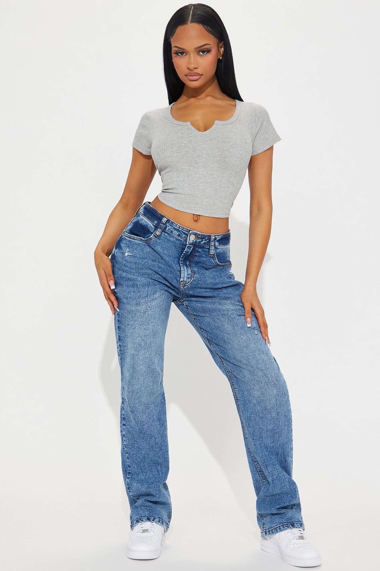 Bailey Ribbed Notched Top - HeatherGrey sold by Fashion Nova product image thumbnail 2