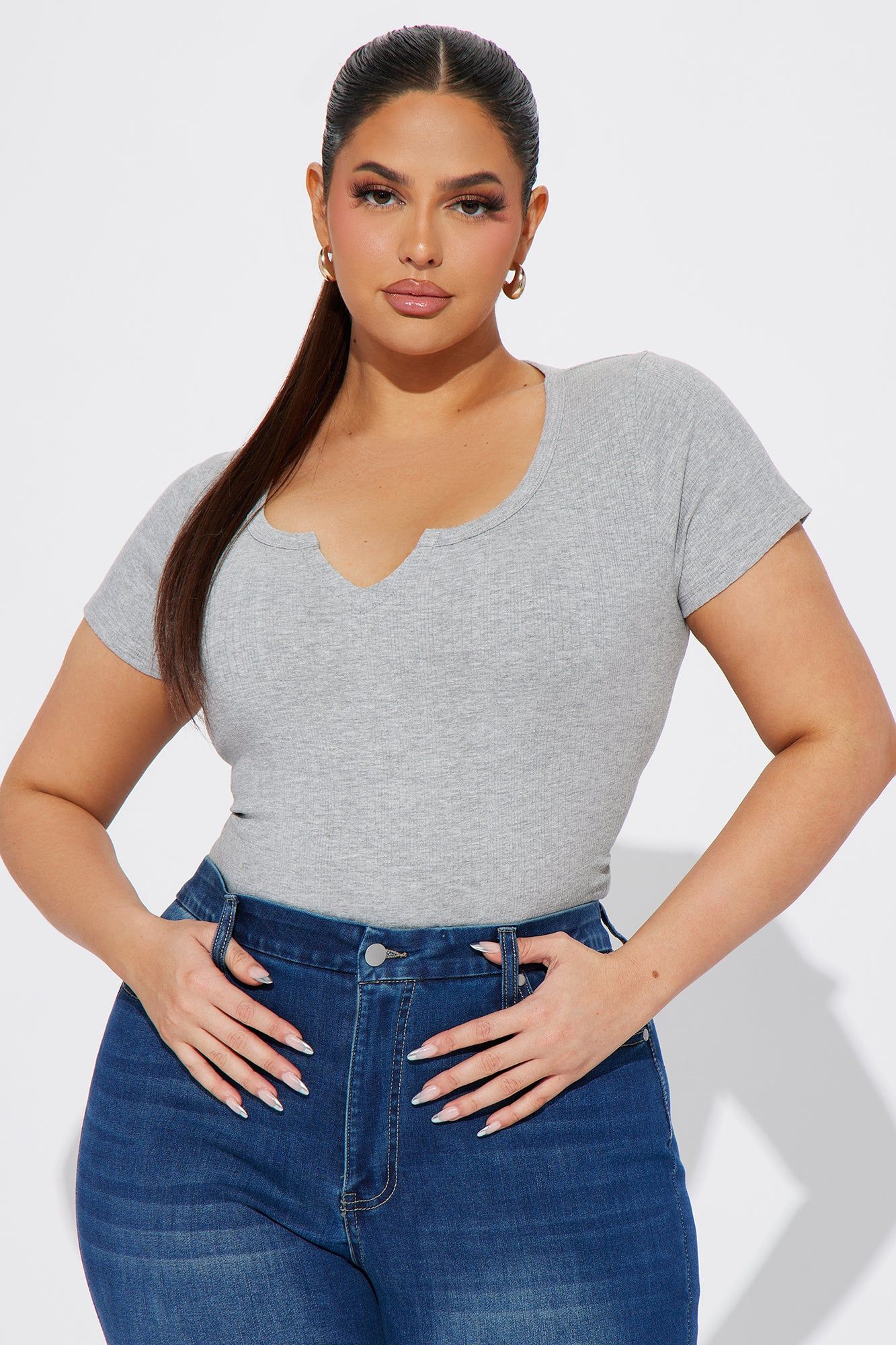 Bailey Ribbed Notched Top - HeatherGrey sold by Fashion Nova product image thumbnail 4