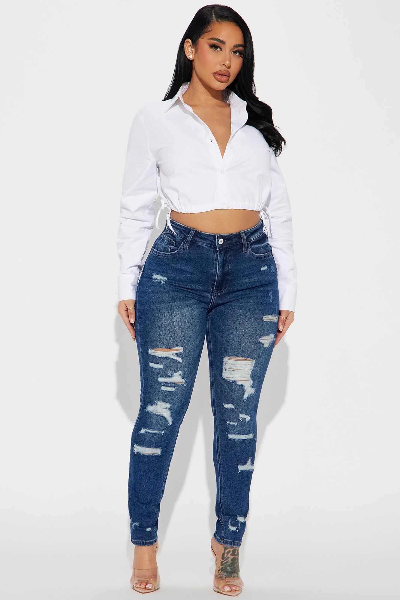 So Unserious Stretch Ripped Skinny Jeans - Dark Wash sold by Fashion Nova