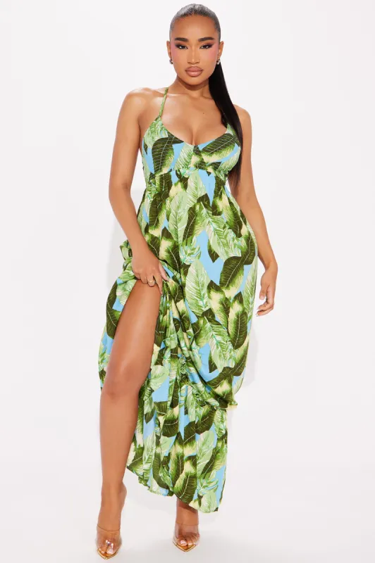 Going On Holiday Maxi Dress - Green/combo sold by Fashion Nova