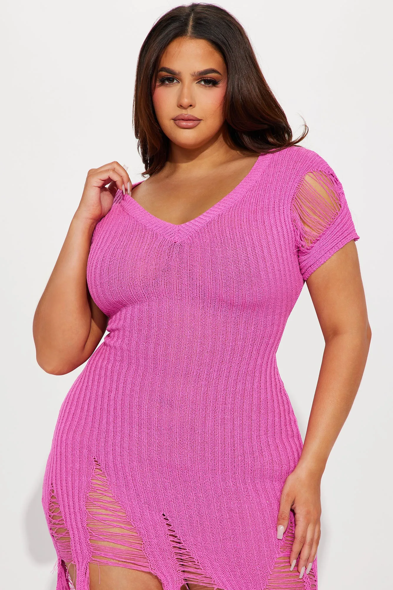 Distressed Sweater Mini Dress - Pink sold by Fashion Nova product image thumbnail 5
