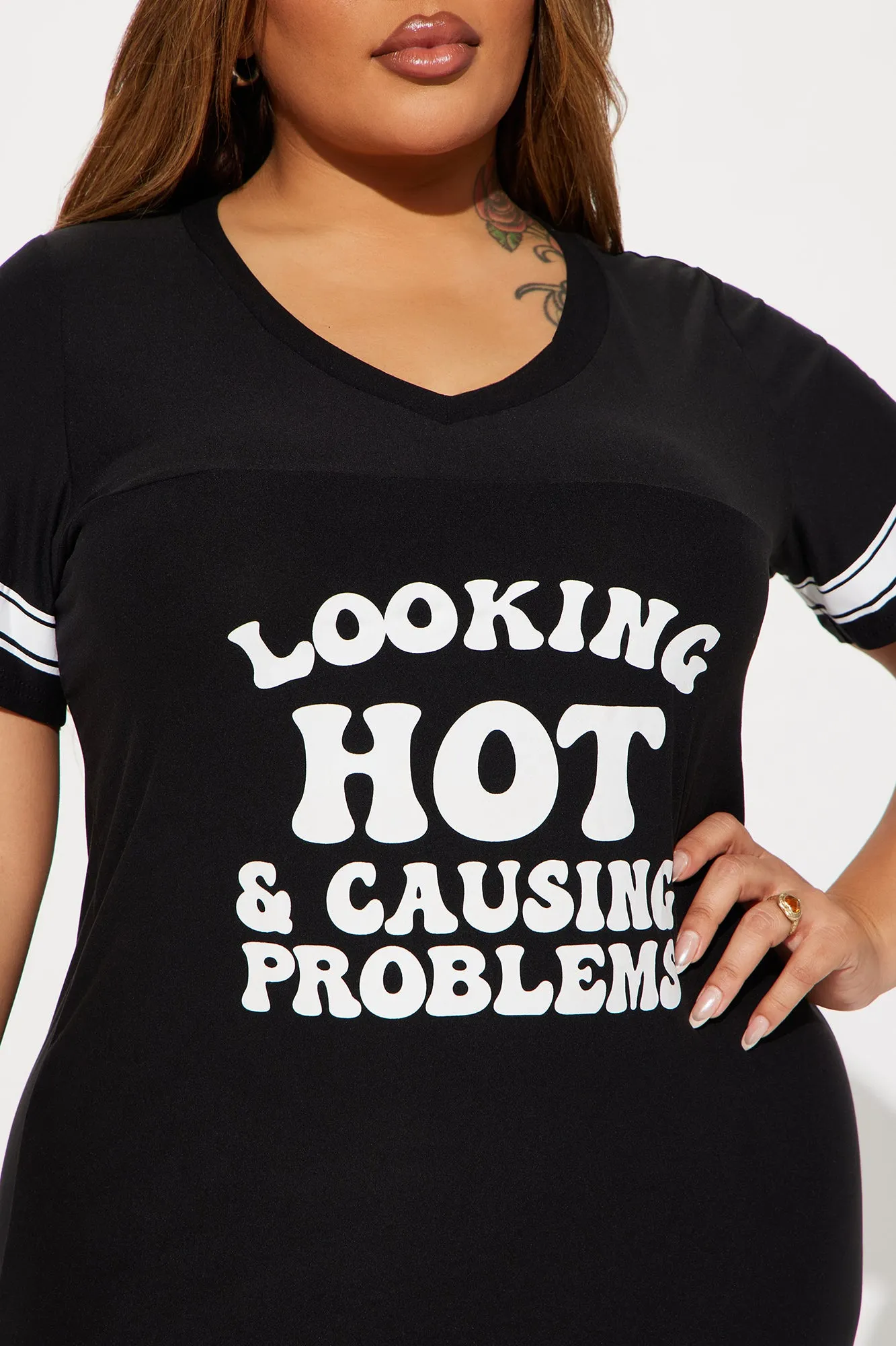 Looking Hot And Causing Problems PJ Sleep Shirt - Black/White sold by Fashion Nova product image thumbnail 5