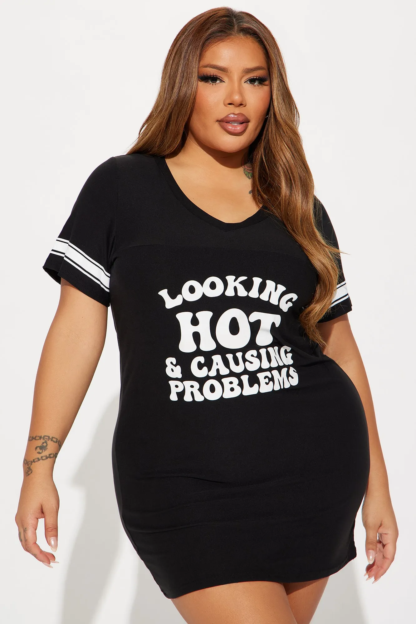 Looking Hot And Causing Problems PJ Sleep Shirt - Black/White sold by Fashion Nova product image thumbnail 4