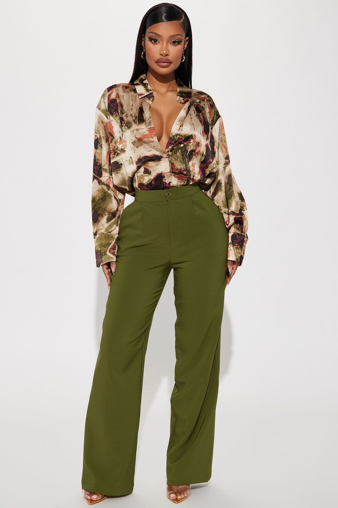 Office Duties Satin Shirt - Green/combo sold by Fashion Nova product image thumbnail 2