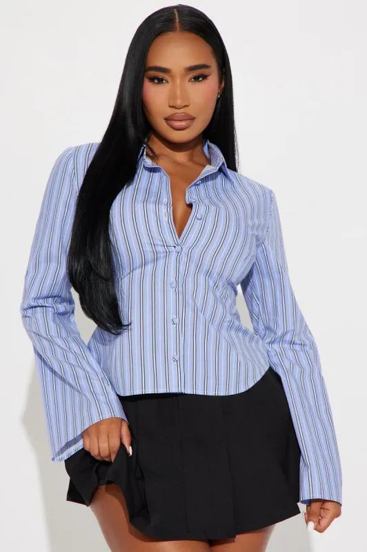 Morgan Striped Poplin Shirt - Blue/combo sold by Fashion Nova