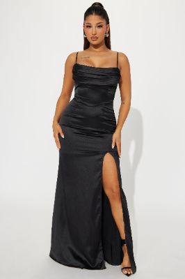 Night to Remember Satin Gown - Black made by Fashion Nova