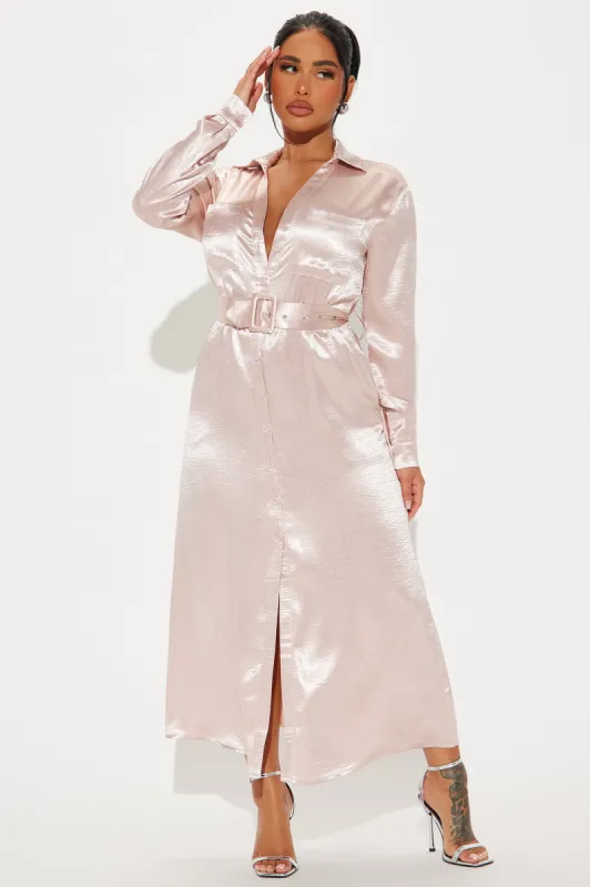 Workplace Glam Maxi Shirt Dress - Blush made by Fashion Nova