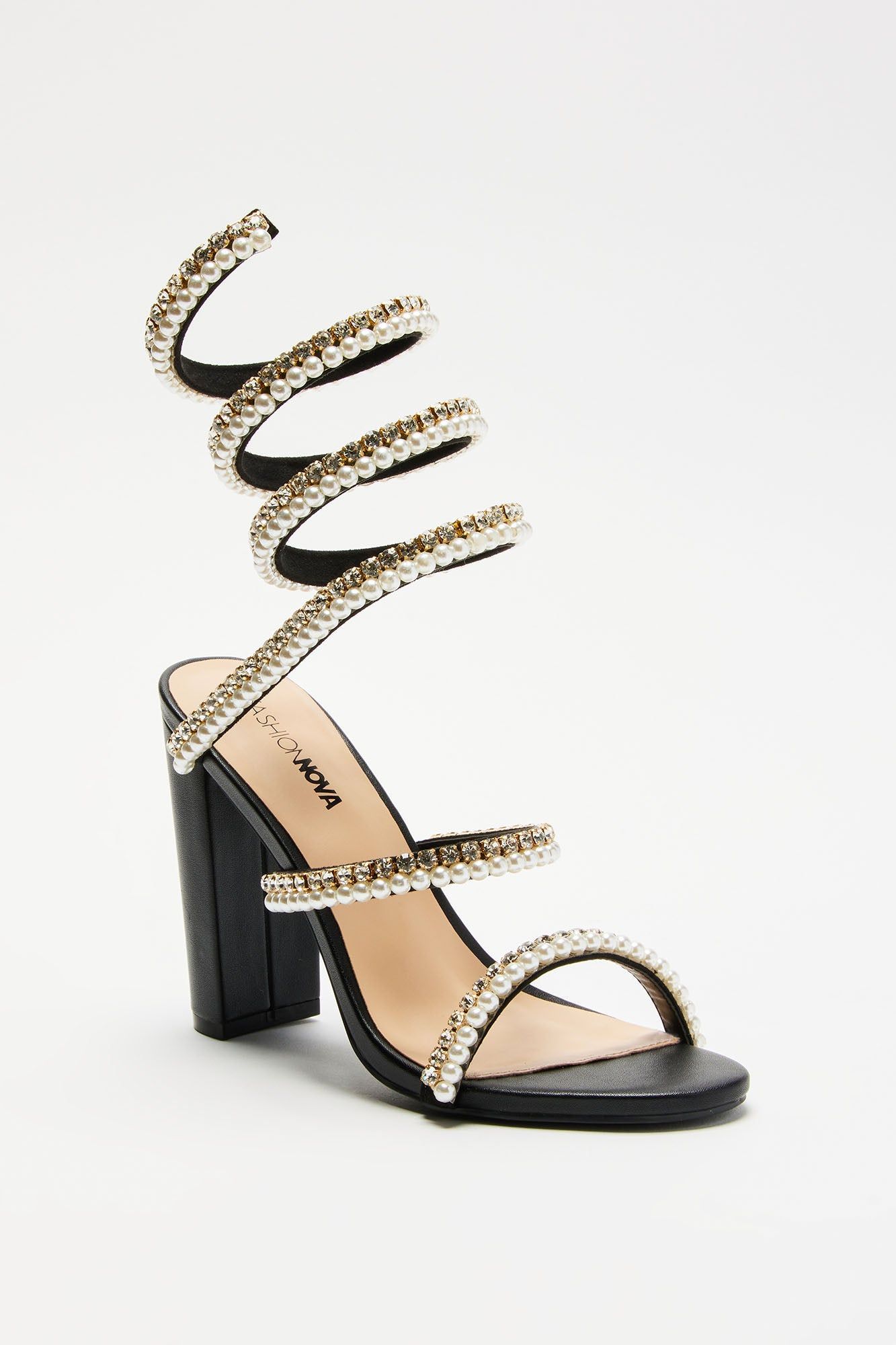 Xenia Pearl Wrap Up Heels - Black sold by Fashion Nova product image thumbnail 2
