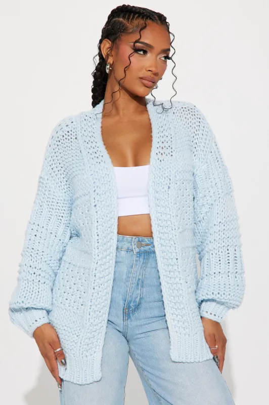 Izzy Chunky Knit Cardigan - Light Blue sold by Fashion Nova