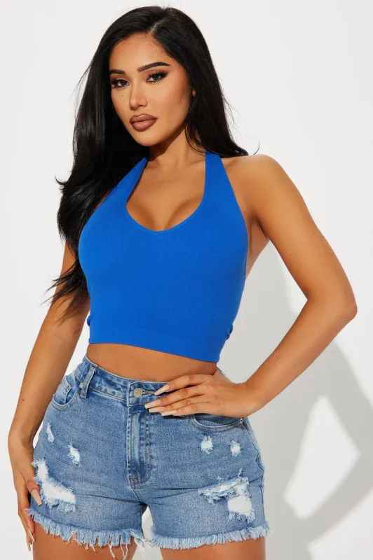 Simi Seamless Halter Crop Top - Blue sold by Fashion Nova