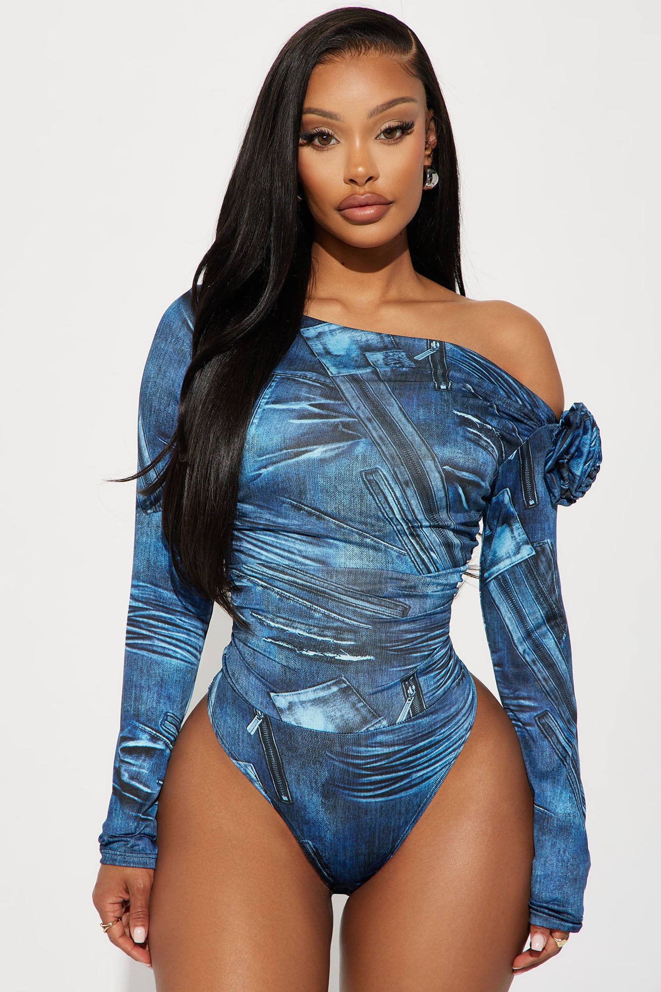 Ever So Ruthless Bodysuit - Blue/combo sold by Fashion Nova