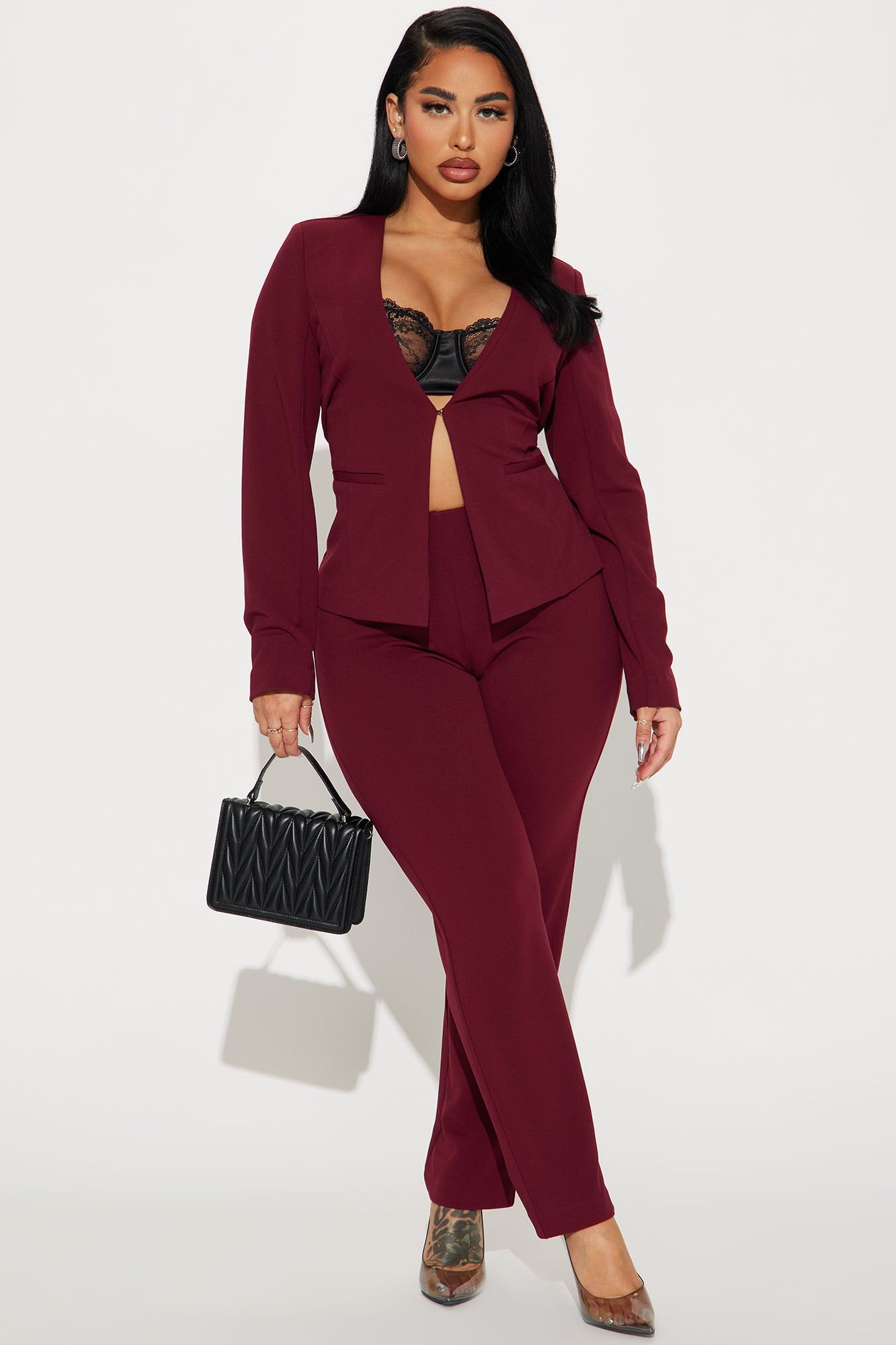 So Chic Pant Set - Burgundy sold by Fashion Nova
