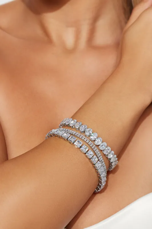 Always Shining Bright Rhinestone Bracelet Set - Silver sold by Fashion Nova