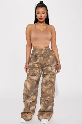Gia Camo Cargo Pant - Khaki/combo sold by Fashion Nova