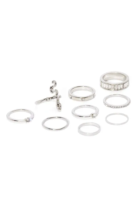 Way Too Clever 9 Piece Ring Set - Silver made by Fashion Nova