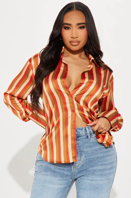Good Call Striped Shirt - Orange/combo sold by Fashion Nova